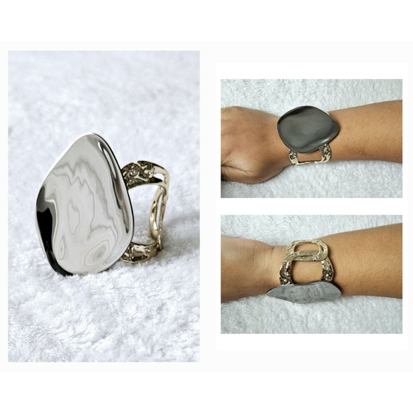 ALEXIS BITTAR liquid-molten rocky disk link Swarovski crystal bracelet cuff $435 - Picture 3 of 12